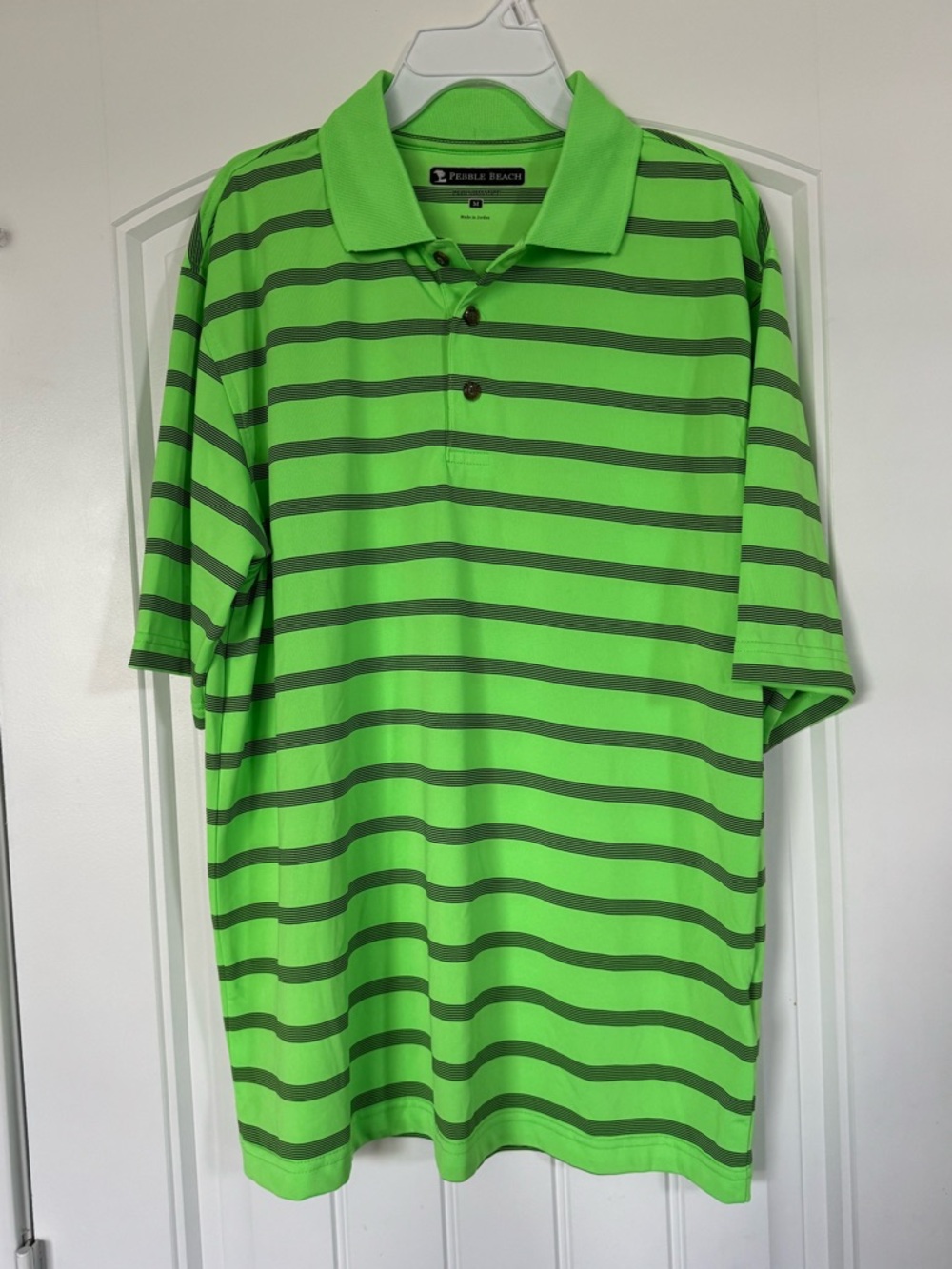 Pebble Beach Men's Neon Green Striped Polo Golf Shirt Size Medium